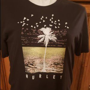 Hurley Men's Graphic Tee Sz XL Black Palm Tree